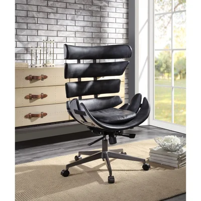 Megan Executive Office Chair Vintage Black Top Grain Leather & Aluminum