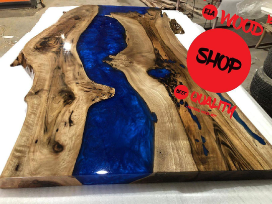 River Epoxy Table Custom Table, Walnut Wood Resin Live Edge, Kitchen Dining, Natural Wood, Make By Elawoodshop