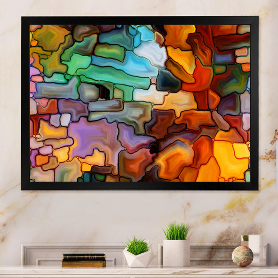 Designart 'Colorful Stained Glasss Print Element' Modern Framed artwork