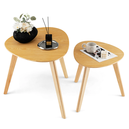 Set of 2 Nesting Table Rubber Wood Triangle Modern Coffee Table
