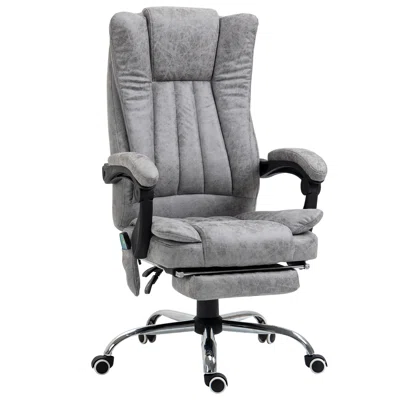 Massage Office Chair With 6 Points, Heated High Back Recliner With Adjustable Height, Swivel Wheels, Retractable Footrest, Grey