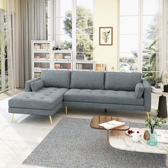 L-Shape Upholstered Sectional Sofa with Two Pillows