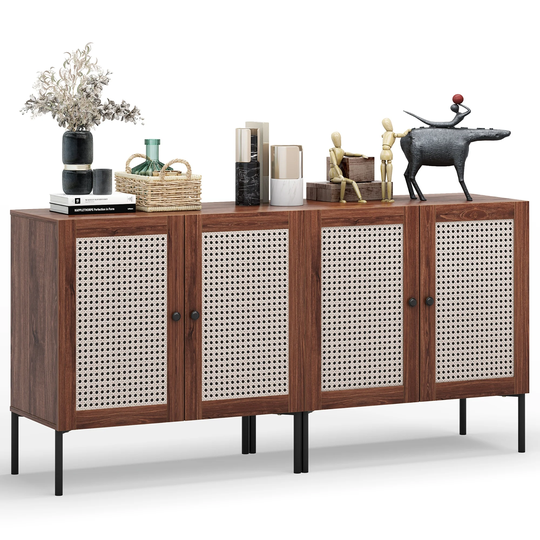 Costway Set of 2 Rattan Buffet Sideboard Wine Cabinet Cupboard with - See Details