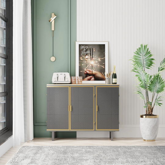 40" Wide Metal 3-Door Sideboard in Dark Gray with Inner Shelves