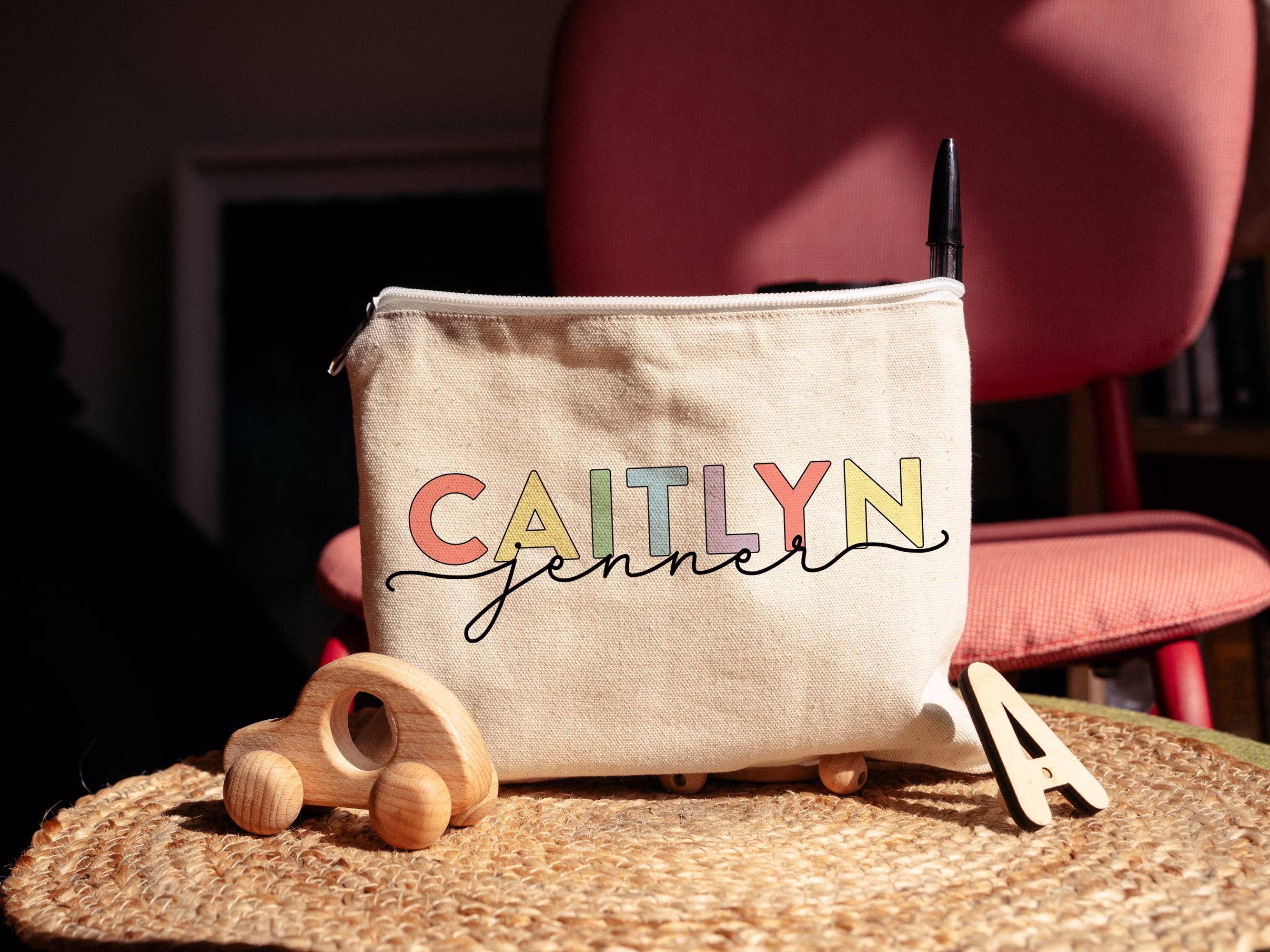 Custom Name Pencil Case, Canvas Pen Bag Gifts For Kids, Children Personalized Stationery, Zip Pouch, School Supplies, Valentine Gift, Pastel