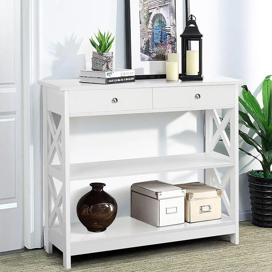 Console Table Entryway Table with Drawer and 2 Storage Shelves 11.8"D x 39.4"W x 31.5"H