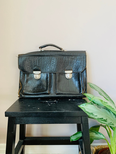 Vintage Leather Briefcase, Black