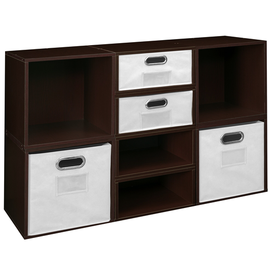 Noble Connect Storage Set- 4 Full Cubes/4 Half Cubes with Foldable Storage Bins- Truffle/White