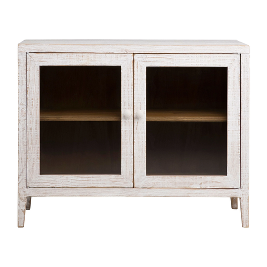 Cape 43-inch Reclaimed Pine Sideboard with Glass Front Doors, White Wash
