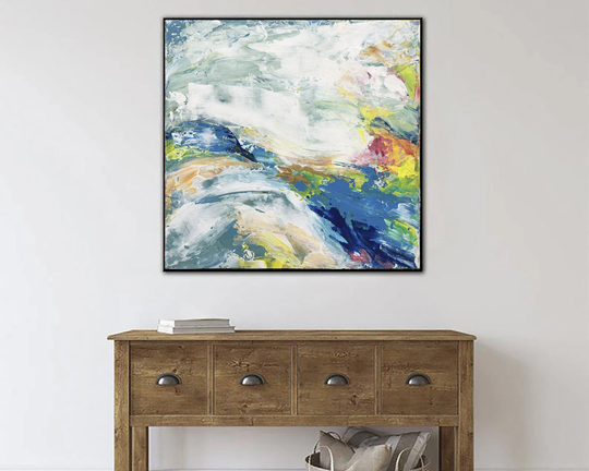 32x32" Large Abstract Colorful Paintings On Canvas Landscape Wall Art Original Handmade Painting Textured