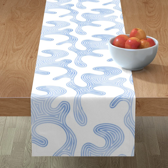 Abstract Lines Table Runner - Tessellated Tranquility By Creativeinchi Light Blue Large Scale Cotton Sateen Spoonflower