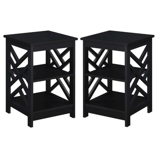 Titan End Table with Shelves in Black Wood Finish - Set of 2 - 54 x 84