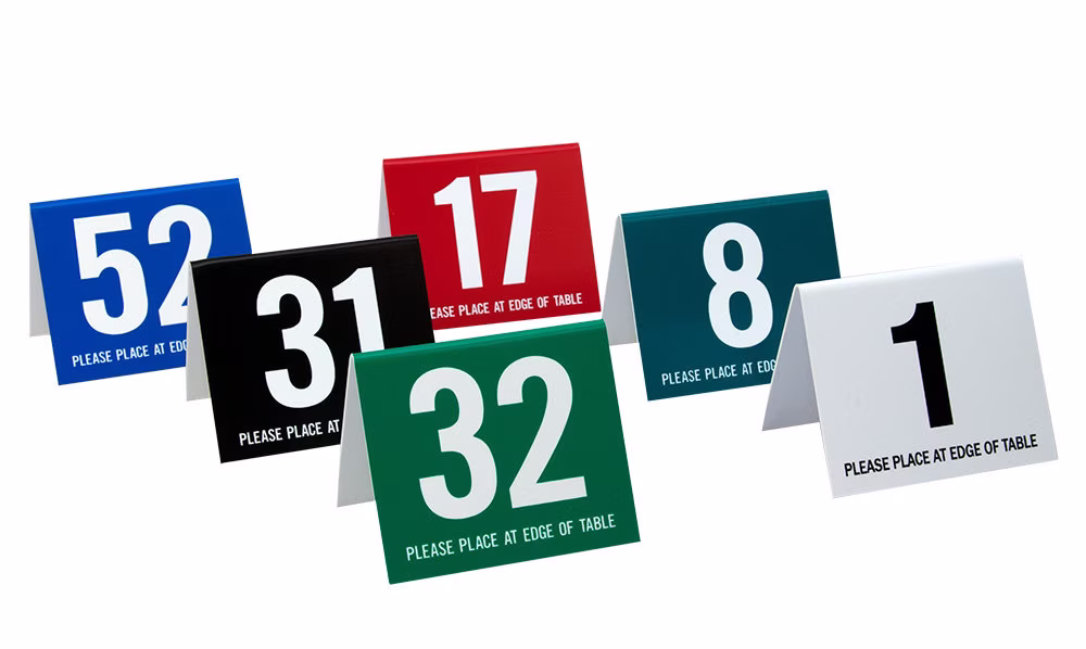Plastic Table Numbers 1-80, 3" Tall Tent Style Numbers, Various Color Choices W/White Number, Free Shipping