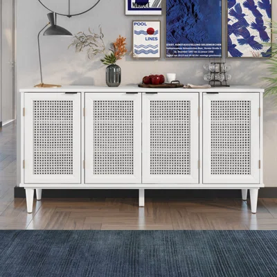 Large Storage Space Sideboard With Artificial Rattan Door