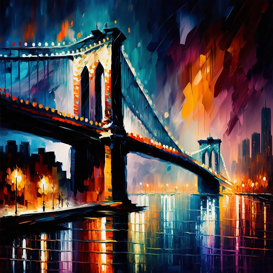 Designart 'Colorful Brooklyn Bridge' Cityscapes Framed Canvas Art Print