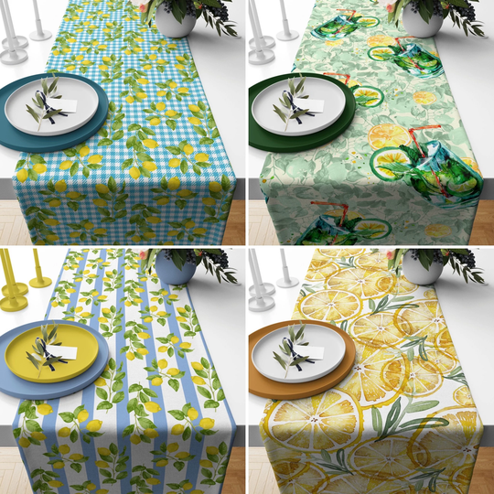 Yellow Citrus Table Runner, Lemon Kitchen Flowers Tablecloth, Dining Decor, New Home Gifts, Decoration
