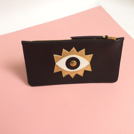 Black Leather Case, Eye, La Lisette, Cosmetic Make Up Pencil Wallet, Eyes