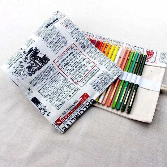 36/48/72 Slots Canvas Newspaper Roll Up Pencil Case | Pen Storage Pouch Painting Brush Holder Craft Too Bag Wonderful Birthday Gift