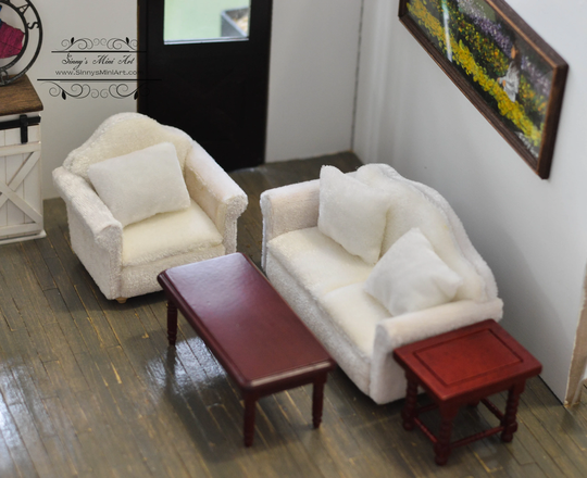 112 Dollhouse Miniature Living Room Sofa Table Set White /Miniature Furniture Az Ga0424