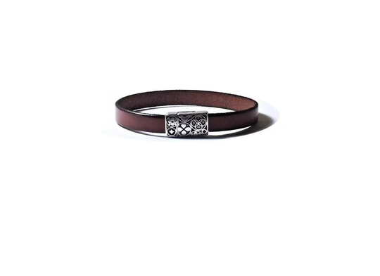 Brown Leather Bracelet, Zamak Magnetic Clasp
