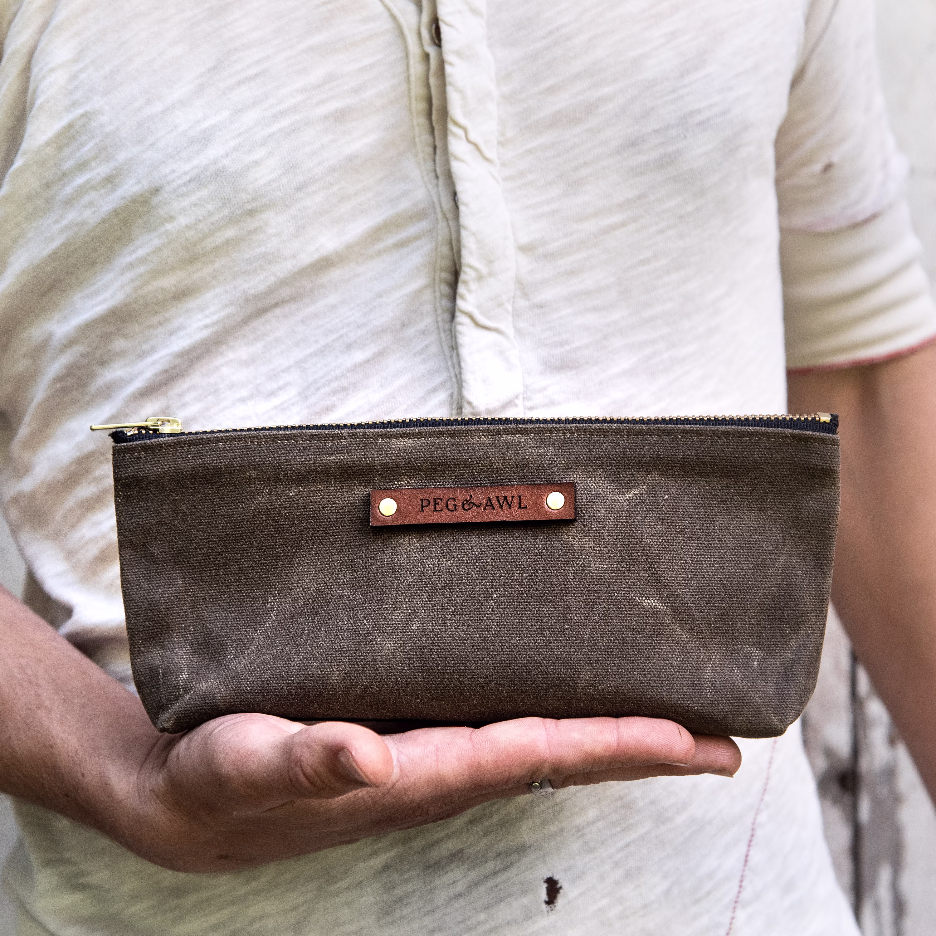Pencil Case, Waxed Canvas Pouch, Zipper Purse Organizer By Peg & Awl | Scholar Pouch