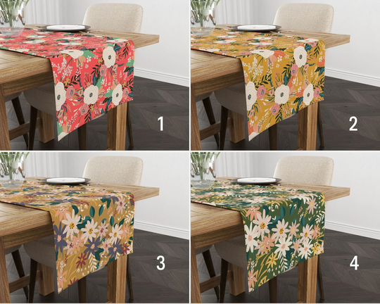 Flower Design Table Runner, Floral Boho Multi Colored Bohemian Tablecloth, Linens, Dining Room Decor, Gift For Her