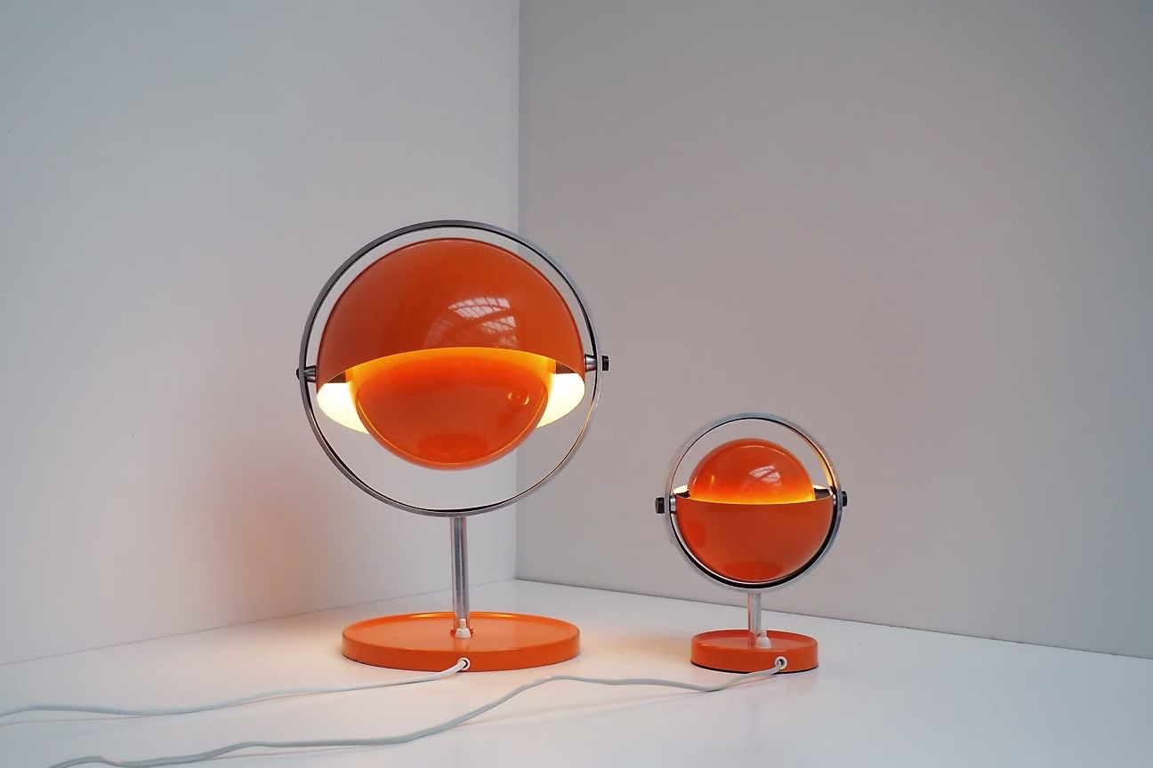 Rare Pair Of Moon Light Table Lamp By Brylle & Jacobsen, Quality System - Danish Space Age Design, 1970S