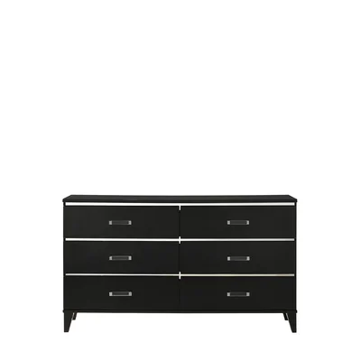 Double Dresser In Black Finish With 6 Storage Drawers