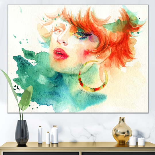 Designart 'Colorful Model Woman Portrait' Glam Canvas artwork