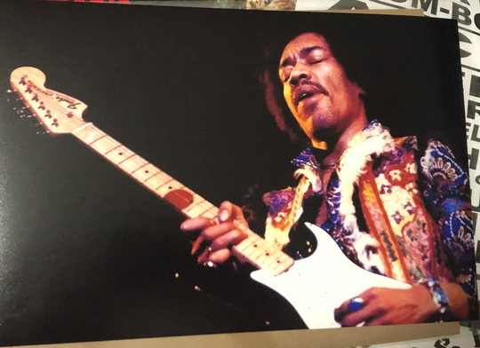 Jimi Hendrix 1969 Color Photograph in Concert Iconic Legendary Guitar Hero Stoner Rock Wall Art Man Cave Flashy Colorful Jacket Purple Haze