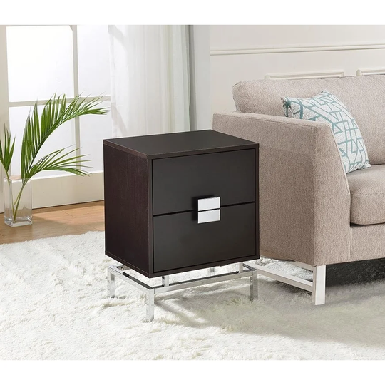 Home Furniture End TableCapuccino Color Wood Veneer & Metal,Sofa Tables Side Tables Accent Tables