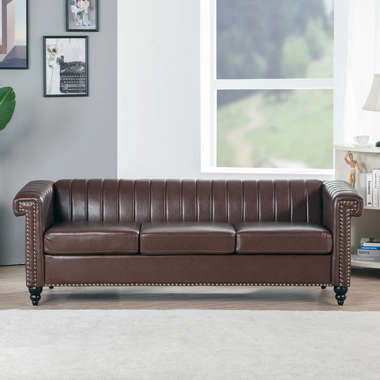 Traditional 3 Seater Sofa 82.5" Width Square Arm Removable Cushion Sofa for Living Room