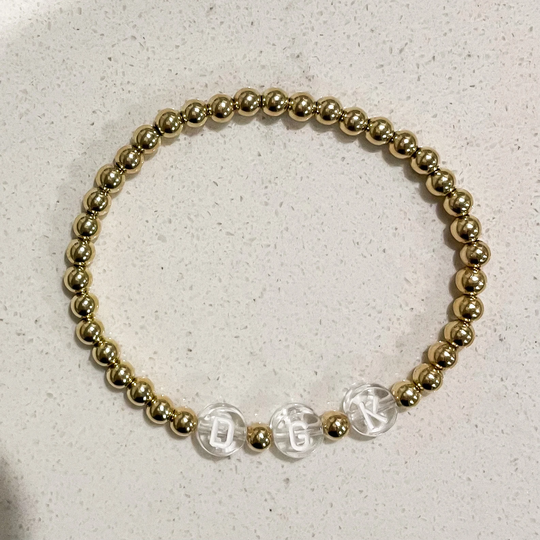 Personalized Gold Beaded Bracelet With Clear Letters | Name 4mm 14K Filled
