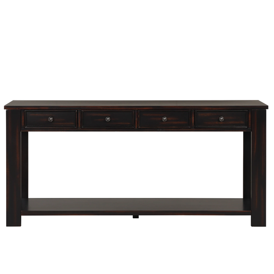 63" Pine Wood Console Table with 4 Drawers and 1 Bottom Shelf