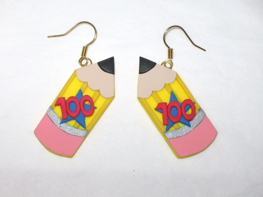 100 Days Of School Earrings, 100 Day Earrings, Pencil Earrings, Yellow Pencil Earrings, School Earrings, Teacher Earrings