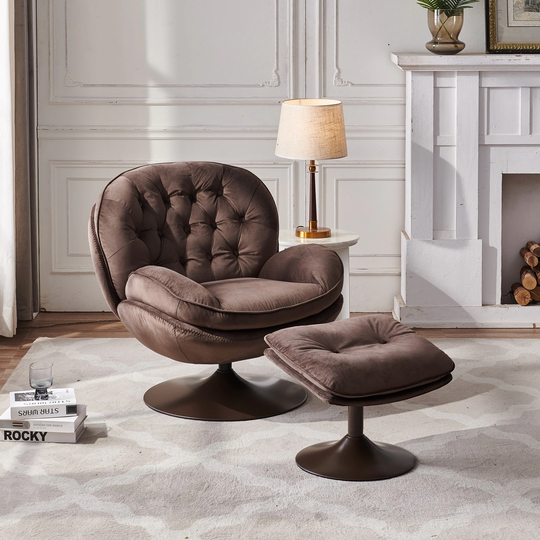 Swivel Leisure Chair Velvet Lounge Chair with Ottoman for Living Room