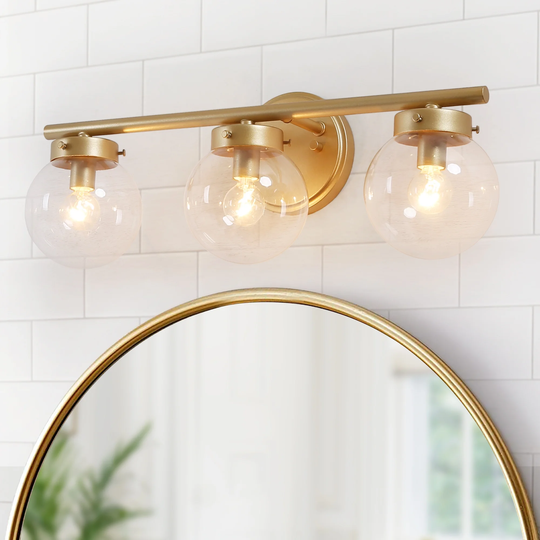 Cionar Mid-century Modern Gold Bathroom Vanity Light Globe Wall Sconce with Clear Glass Shades