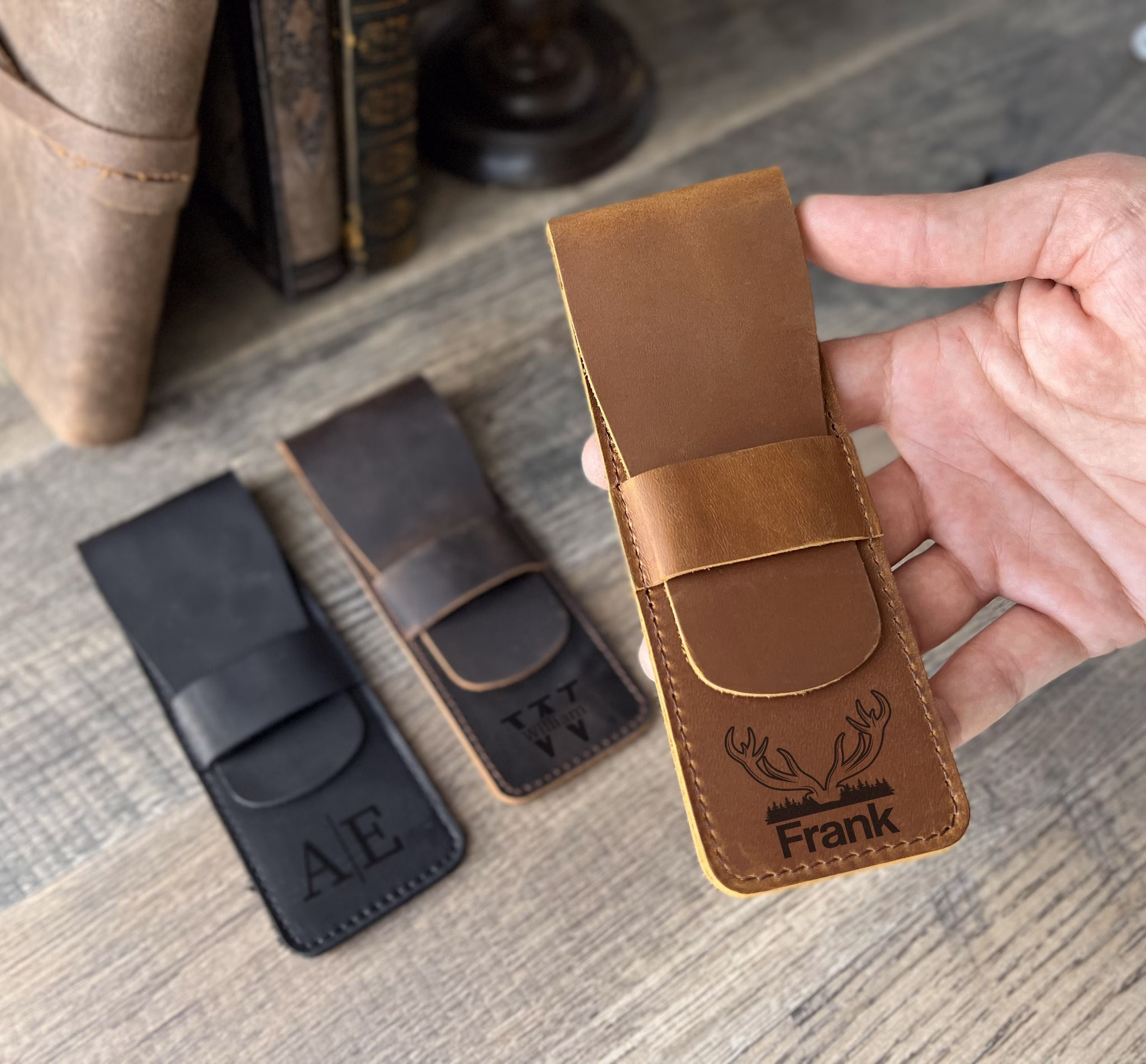 Engraved Pen Case, Custom Holder, Fathers Day Gift, Leather Pencil Pouch, Holder For Desk, Case