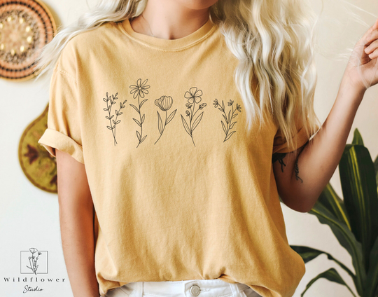 Comfort Colors Flowers Tshirt, Flower Shirt, Wildflowers Floral Shirt, Gift For Women, Botanical Gift, Nature Boho Tee