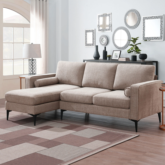 Modern Camel Convertible Sectional Sofa, Chenille Fabric 3-Seat Couch