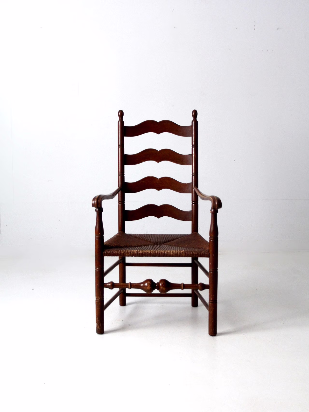 Antique Rush Seat Ladder Back Arm Chair
