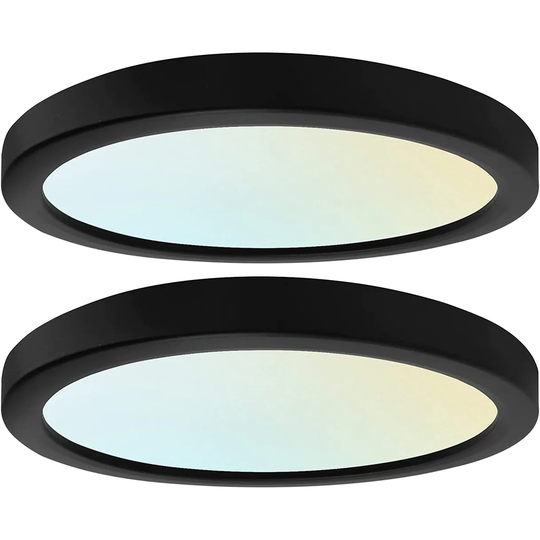 Luxrite 7" LED Flush Mount 15W 3 Color Selectable 900 Lumens Dimmable Round Damp Rated Black Trim 2 Pack