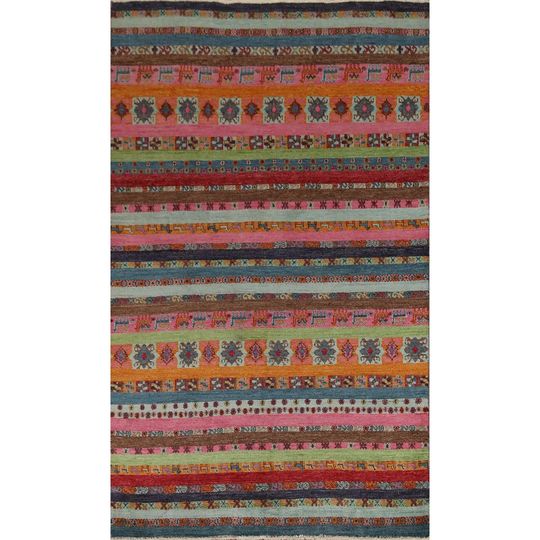 Pastel Color Tribal Gabbeh Kashkoli Area Rug Hand-knotted Wool Carpet - 5'8" x 8'6"