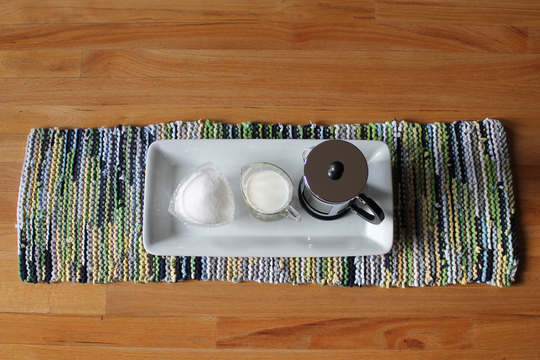 Cottage Chic Table Runner, Knitted From Upcycled Tshirts, Navy Blue, Sky Green, Yellow, Gray, White, 12 X 36 In, Free Us Shipping