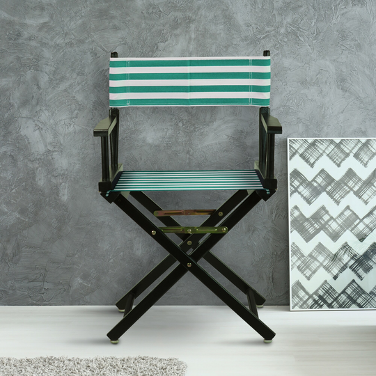 18" Director's Chair Black Frame-Teal Cabana - 21.75"W x 17"D x 33.75"H