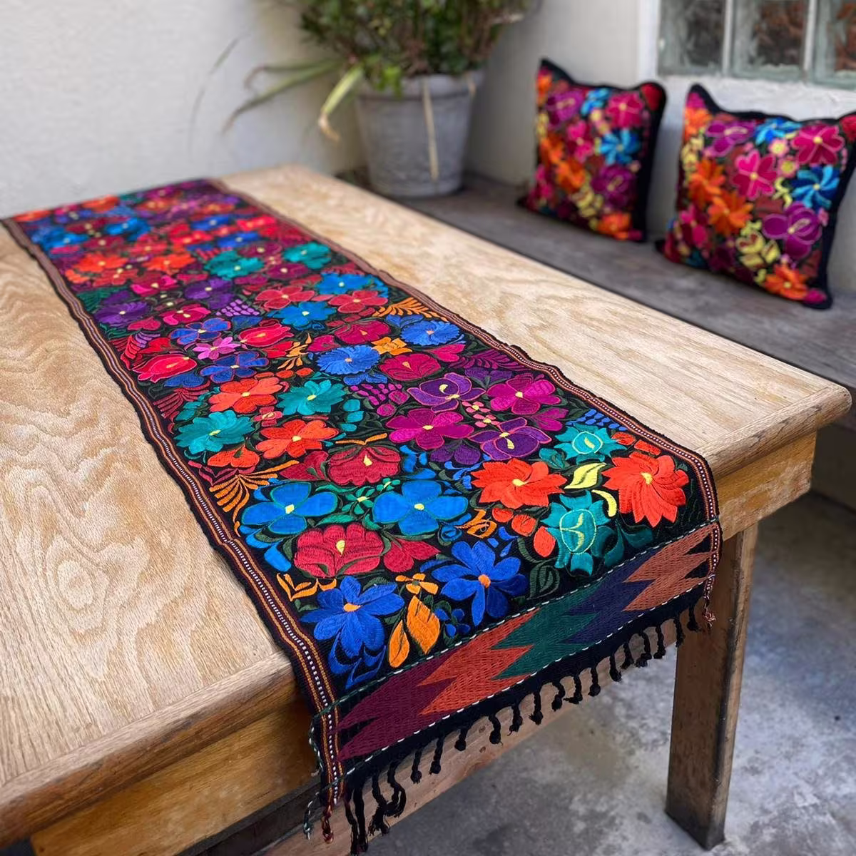 Mexican Embroidered Table Runner - Camino De Mesa Mexicano Bordado Bed Cama
