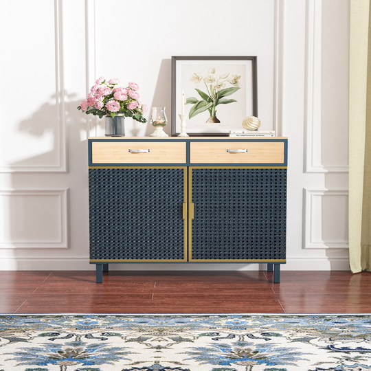31.5" Wide 2 Drawer Sideboard, Modern Furniture Decor, Made with Iron Carbonized Bamboo, Easy Assembly