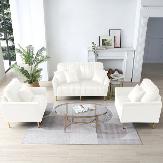 3 Piece Single Chair and Loveseat Sofa Velvet Padded Seat Sectional Sofa, Armrest Sofa