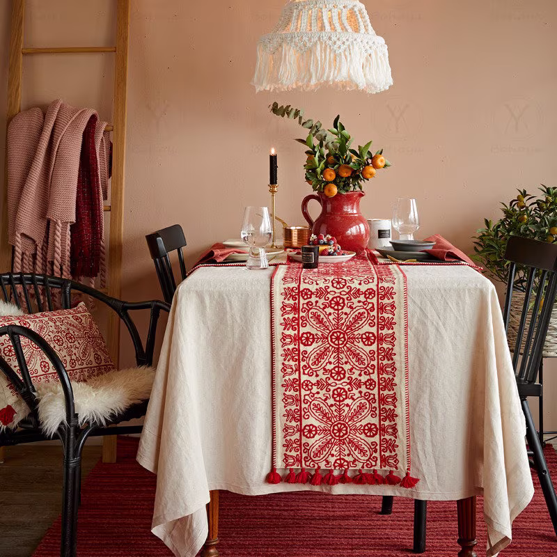 Embroider Table Runner Centerpiece Runner Reception Decor Wedding Cloth Red Hand Placemat Bohemian Throw Pillow Event