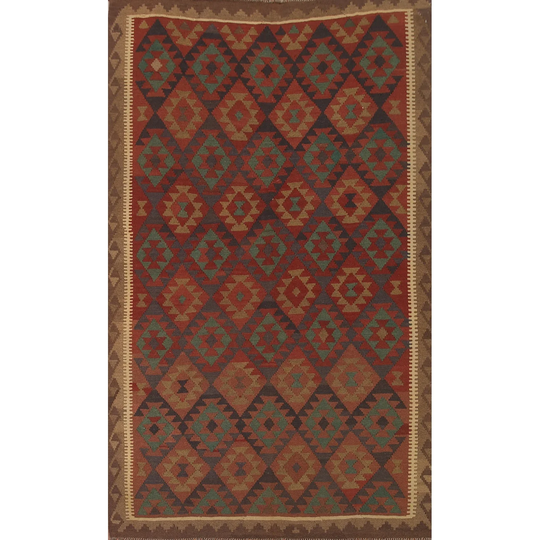 Geometric Kilim Oriental Area Rug Flat-weave Multi-Color Wool Carpet - 6'6" x 9'5"